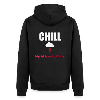 Entspann dich, meine KI ist aus der Reihe gelaufen - Unisex Premium Bio Zip Hoodie - Schwarz - Hinten - Nico (187cm)