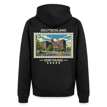 Deutschland Dortmund Vintage Reisemarke - Unisex Premium Bio Zip Hoodie - Schwarz - Hinten - Nico (187cm)