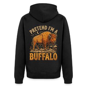 Buffalo Spruch Vintage Druck - Unisex Premium Bio Zip Hoodie - Schwarz - Hinten - Nico (187cm)