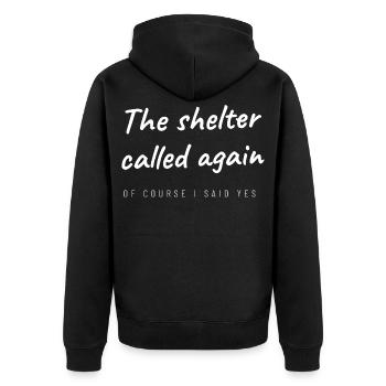 Tierschutz Zweite Chance Tierrettung Pflegestelle  - Unisex Premium Bio Zip Hoodie - Schwarz - Hinten - Nico (187cm)