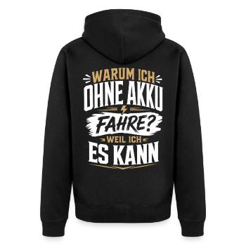 Ohne Akku fahren - Muskelkraft Rad - Unisex Premium Bio Zip Hoodie - Schwarz - Hinten - Nico (187cm)