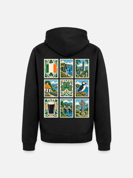 Irland Briefmarken - Unisex Premium Bio Zip Hoodie - Schwarz