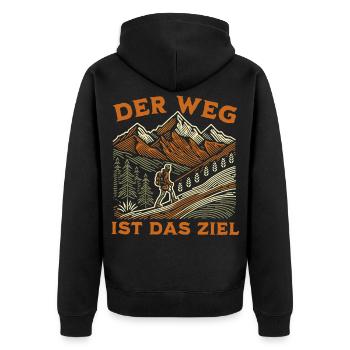 Der Weg Ist Das Ziel Bergwandern - Unisex Premium Bio Zip Hoodie - Schwarz - Hinten - Nico (187cm)