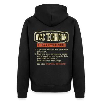 Definition des HVAC-Technikers – Wizard AC Repair - Unisex Premium Bio Zip Hoodie - Schwarz - Hinten - Nico (187cm)