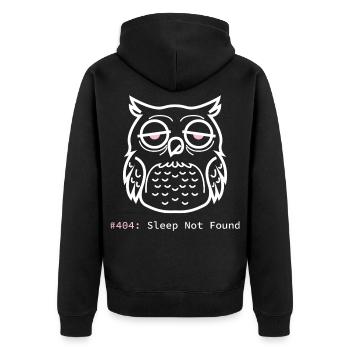 Schlaflose Eule Error 404: Sleep Not Found - Unisex Premium Bio Zip Hoodie - Schwarz - Hinten - Nico (187cm)