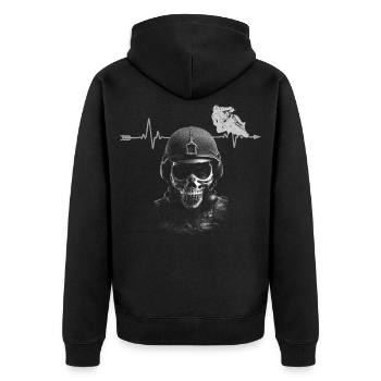  Backprint: Biker Motorradfahrer Motorcycle Moped - Unisex Premium Bio Zip Hoodie - Schwarz - Hinten - Nico (187cm)