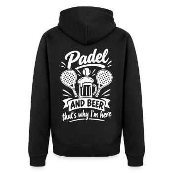 Padel and Beer: That‘s why I‘m here - Unisex Premium Bio Zip Hoodie - Schwarz - Hinten - Nico (187cm)