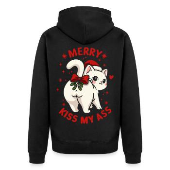 Merry Kiss My Ass – lustige Weihnachtskatze - Unisex Premium Bio Zip Hoodie - Schwarz - Hinten - Nico (187cm)