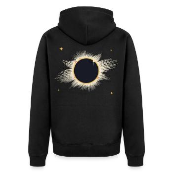 Totale Sonnenfinsternis aus feinen Strahlen - Unisex Premium Bio Zip Hoodie - Schwarz - Hinten - Nico (187cm)
