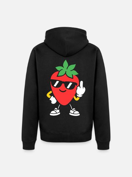 Sunny Strawberry Maskottchen mit Sonnenbrille - Unisex Premium Bio Zip Hoodie - Schwarz