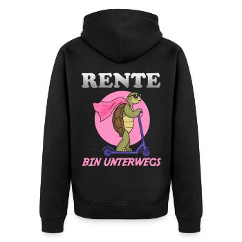 Rente Bin Unterwegs Schildkröte Auf Einem Roller - Unisex Premium Bio Zip Hoodie - Schwarz - Hinten - Nico (187cm)