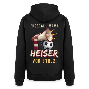 Fußball Mutter - Heiser mit Megafon und Fanschal - Unisex Premium Bio Zip Hoodie - Schwarz - Hinten - Nico (187cm)