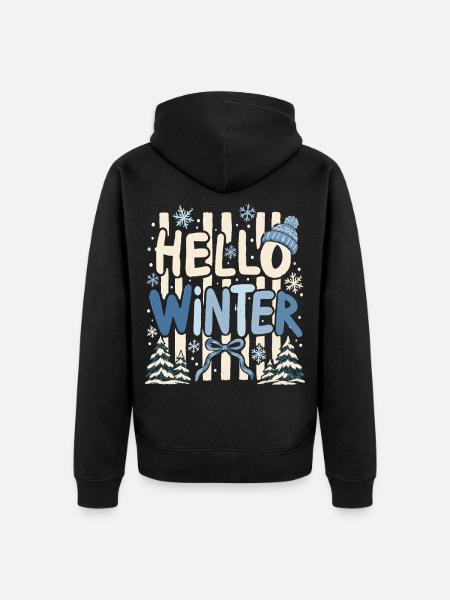 Hallo Winter Holzschrift - Unisex Premium Bio Zip Hoodie - Schwarz