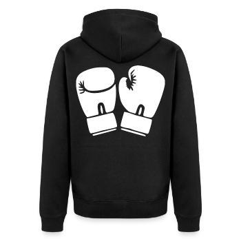 Boxhandschuhe weiß Symbol Kampfsport Geschenk - Unisex Premium Bio Zip Hoodie - Schwarz - Hinten - Nico (187cm)