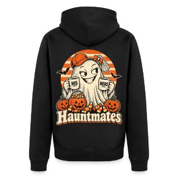 Halloween-Geist Hauntmates Paar-Kaffee-Morgen - Unisex Premium Bio Zip Hoodie - Schwarz - Hinten - Nico (187cm)