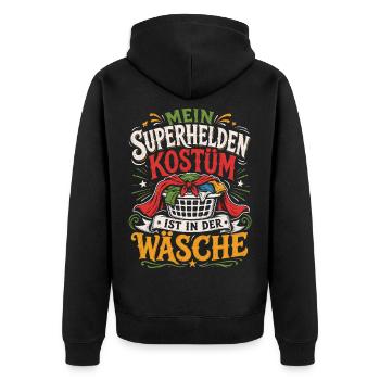 Superhelden Kostüm in der Wäsche - Unisex Premium Bio Zip Hoodie - Schwarz - Hinten - Nico (187cm)