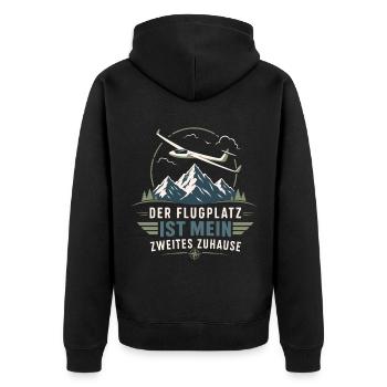 Flugplatz ist mein Zuhause Segelflug - Unisex Premium Bio Zip Hoodie - Schwarz - Hinten - Nico (187cm)