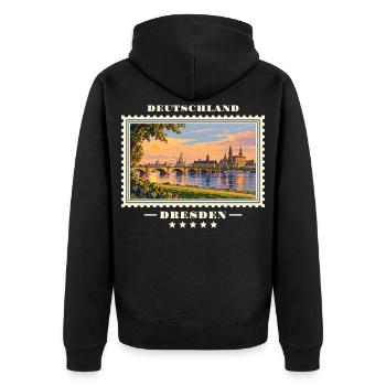 Deutschland Dresden Vintage Reisemarke - Unisex Premium Bio Zip Hoodie - Schwarz - Hinten - Nico (187cm)