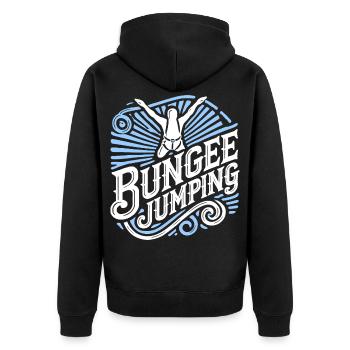  Bungee Jumper Geschenkidee, Bungy Jumps, Bungee - Unisex Premium Bio Zip Hoodie - Schwarz - Hinten - Nico (187cm)