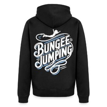  Bungee Jumper Geschenkidee, Bungy Jumps, Bungee - Unisex Premium Bio Zip Hoodie - Schwarz - Hinten - Nico (187cm)