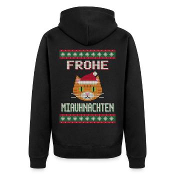 Frohe Miauhnachten - Katze Ugly Sweater - Unisex Premium Bio Zip Hoodie - Schwarz - Hinten - Nico (187cm)