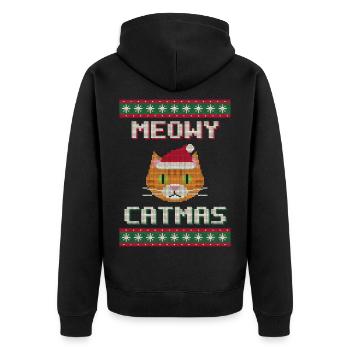 Meowy Catmas - Katze Weihnachtspullover - Unisex Premium Bio Zip Hoodie - Schwarz - Hinten - Nico (187cm)
