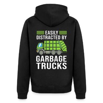 Mülleimer Müllwagen Müllauto Müllmann - Unisex Premium Bio Zip Hoodie - Schwarz - Hinten - Nico (187cm)