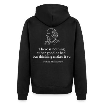 Shakespeare-Zitat-T-Shirt - Unisex Premium Bio Zip Hoodie - Schwarz - Hinten - Nico (187cm)