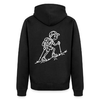 Bergwandern – Steiler Aufstieg White Line Art - Unisex Premium Bio Zip Hoodie - Schwarz - Hinten - Nico (187cm)