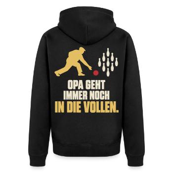 Opa geht immer noch in die Vollen – Kegeln Opa - Unisex Premium Bio Zip Hoodie - Schwarz - Hinten - Nico (187cm)