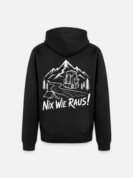 Nix wie raus Bergabenteuer - Unisex Premium Bio Zip Hoodie - Schwarz