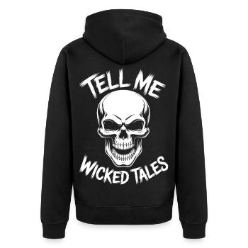Tell Me Wicked Tales Skull - Unisex Premium Bio Zip Hoodie - Schwarz - Hinten - Nico (187cm)