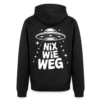 Nix Wie Weg UFO Motiv - Unisex Premium Bio Zip Hoodie - Schwarz - Hinten - Nico (187cm)
