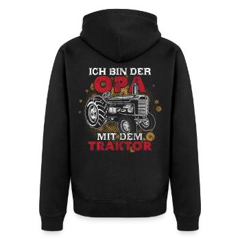 Opa mit Traktor Trecker Opa Großvater Lustiges - Unisex Premium Bio Zip Hoodie - Schwarz - Hinten - Nico (187cm)
