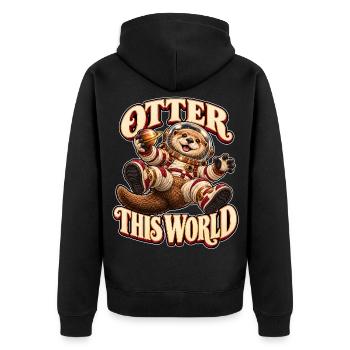 Otter This World Space Tee - Unisex Premium Bio Zip Hoodie - Schwarz - Hinten - Nico (187cm)