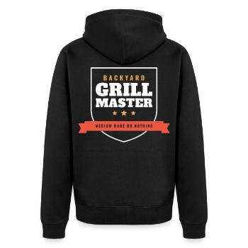 Backyard Grill Master Medium Rare Nothing - Unisex Premium Bio Zip Hoodie - Schwarz - Hinten - Nico (187cm)