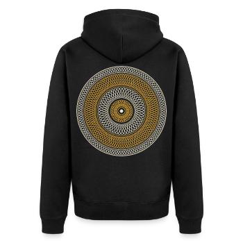 Guilloche Rosette wie auf alten Banknoten - Unisex Premium Bio Zip Hoodie - Schwarz - Hinten - Nico (187cm)