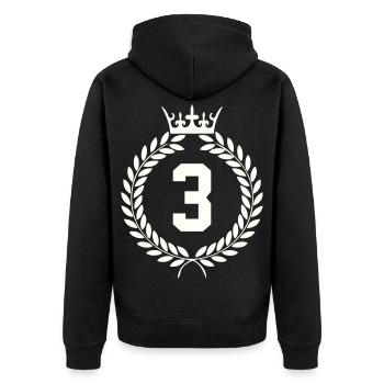 Drei Siegeskronen-Emblem - Unisex Premium Bio Zip Hoodie - Schwarz - Hinten - Nico (187cm)