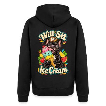 Bulldogge liebt Eiscreme Illustration - Unisex Premium Bio Zip Hoodie - Schwarz - Hinten - Nico (187cm)