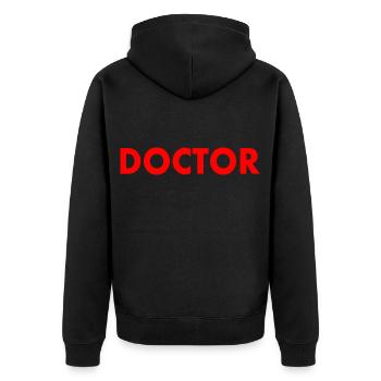 Doctor - Unisex Premium Bio Zip Hoodie - Schwarz - Hinten - Nico (187cm)