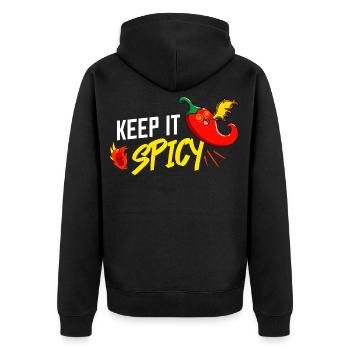 Scharfer Chili Jalapeno Habanero Pfeffer - Unisex Premium Bio Zip Hoodie - Schwarz - Hinten - Nico (187cm)