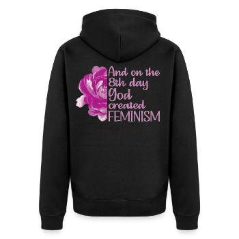 And on the 8th day God created Feminism - Unisex Premium Bio Zip Hoodie - Schwarz - Hinten - Nico (187cm)