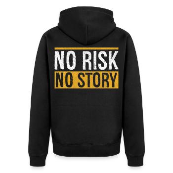 Kein Risiko, keine Geschichte - Unisex Premium Bio Zip Hoodie - Schwarz - Hinten - Nico (187cm)