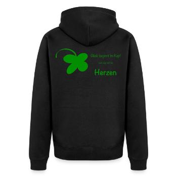 Glück beginnt im Kopf - Unisex Premium Bio Zip Hoodie - Schwarz - Hinten - Nico (187cm)