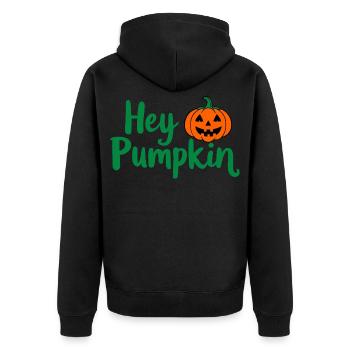 Hey Pumpkin Halloween-Spruch - Unisex Premium Bio Zip Hoodie - Schwarz - Hinten - Nico (187cm)