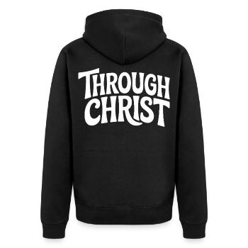 Trough Christ Jesus Christen Glaube - Unisex Premium Bio Zip Hoodie - Schwarz - Hinten - Nico (187cm)