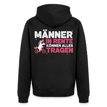 Rentner Einhorn Lustiger Spruch Rente Ruhestand - Unisex Premium Bio Zip Hoodie - Schwarz - Hinten - Nico (187cm)