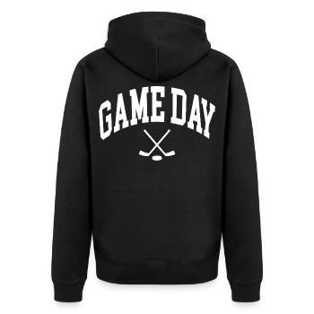 Game Day Eishockey Fan - Unisex Premium Bio Zip Hoodie - Schwarz - Hinten - Nico (187cm)