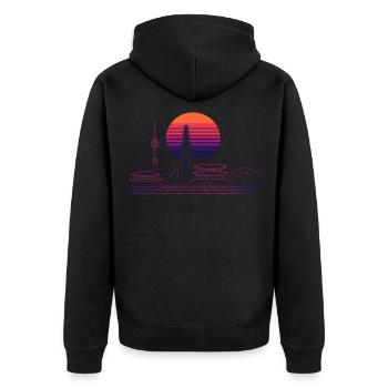 Sunset Skyline Neon Asia Seoul - Unisex Premium Organic Zip Hoodie - black - Back - Nico (187cm)