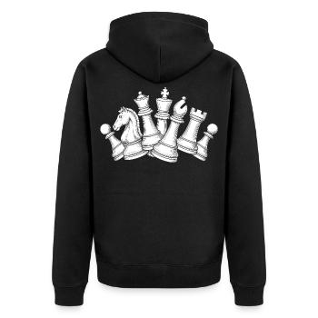 Schach Chaos – Dynamik auf dem Brett - Unisex Premium Bio Zip Hoodie - Schwarz - Hinten - Nico (187cm)